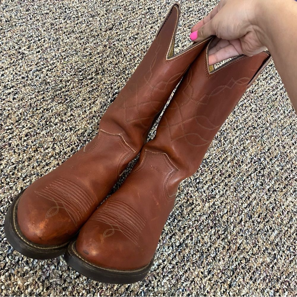 Justin Boots Brown Leather Heeled Boots - Picture 6 of 9